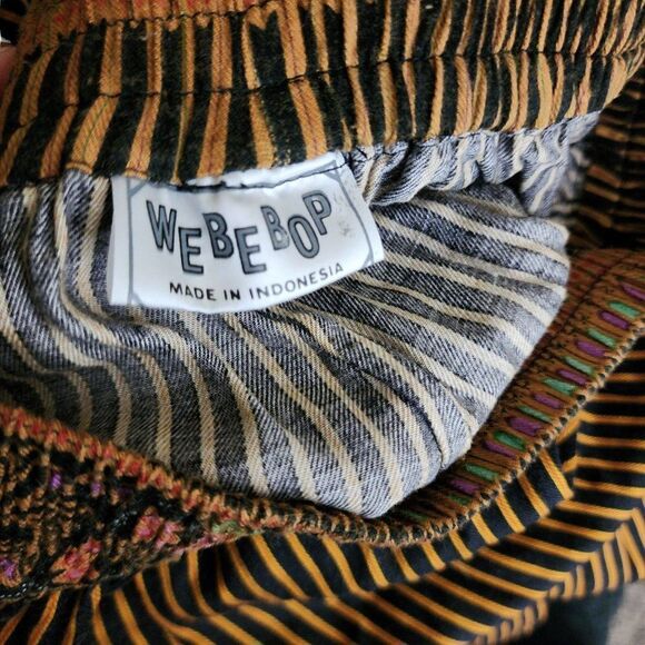 Vintage 90s WeBeBop Harem Pants Womens Size S Black Gold Striped Baggy - Picture 3 of 4